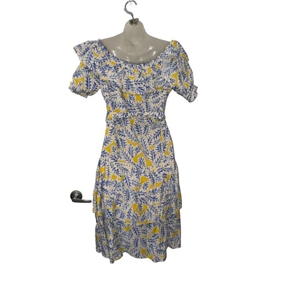 Stellah Dress Womens Off Shoulder Belted Tiered skirt size M Tropical Print - Picture 5 of 8